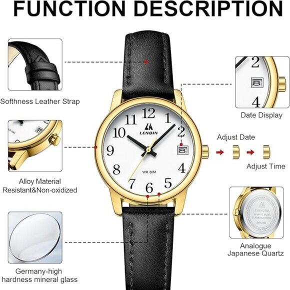 NEW! Womens Watch Analog Quartz Waterproof Ladies Watches Leather Strap Luminous - Picture 7 of 7